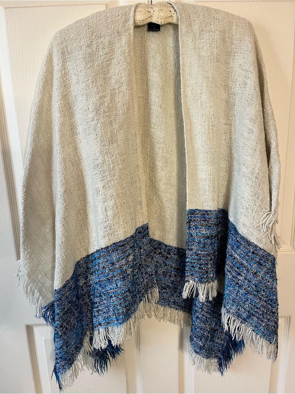 Light Gray and Blue Fringe Wrap Scarf